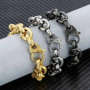 Nail Link Necklace And Bracelet Stainless Steel Engraved Lobster Clasp Retro Punk Hip Hop Gothic Jewelry For Men