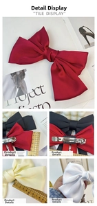 Macro detail of high-quality large satin bow hair clip with strong metal spring fastener