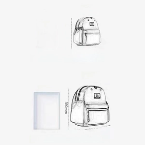 Detailed size comparison chart for small and large lightweight avocado student backpacks