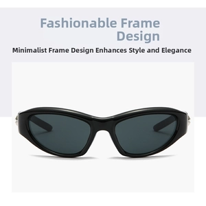 Detail view of fashion black cat-eye sunglasses featuring silver metal decor on the temples