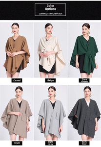 Detailed color palette of soft knit shawls in camel beige green khaki and grey tones
