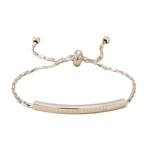Adjustable silver stainless steel woven bracelet with engraved Lover Dream metal plate