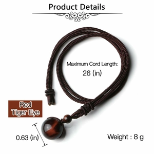 Collier cordon marron ajustable de 26 pouces avec pendentif en pierre oeil de tigre 16mm