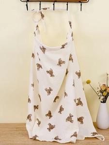 Double-layer cotton nursing cover featuring a vintage brown teddy bear print for babies