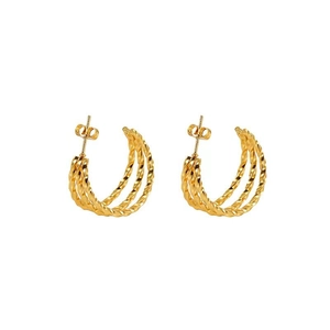 Elegant 18k gold-plated stainless steel twisted rope hoop earrings with triple-strand C-shape