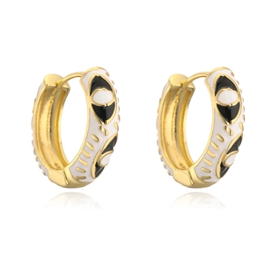 Bohemian style 18K gold plated hoop earrings with black and white enamel eye patterns