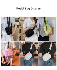 Quilted puffer waist bag in four colors showing cross-body wear for casual daily use