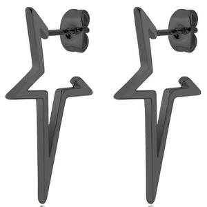 Modern black stainless steel star stud earrings featuring a geometric lightning bolt design