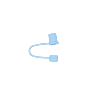 Light blue silicone dust plug for 10mm straws with integrated cap and connector strap