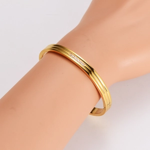 Elegant gold-plated stainless steel cuff bracelet with sparkling zircon stones for women