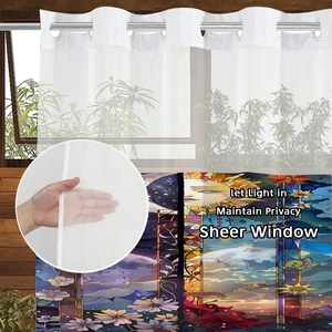Translucent floral sheer window curtain with butterfly print and reinforced top grommets