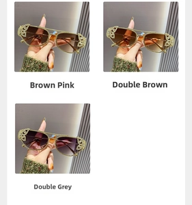 Close-up of diamond-studded butterfly temple detail on metal frame sunglasses in three colors