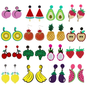 Fruit Vegetable Dangle Earrings Acrylic Colorful Quirky Food Shape Drop Ear Jewelry For Women Girls Y2K Style