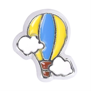 Hot air balloon and white cloud enamel charm with yellow and blue colors for DIY jewelry