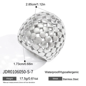 Detailed size and weight specs of wide hollow stainless steel ring with sphere top