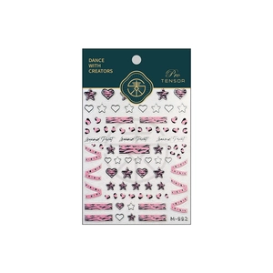 Pink and black leopard print 3D nail art stickers with hearts and stars M-992 design