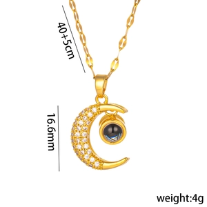 Golden moon projection necklace with crystals, 16.6mm pendant on a 40+5cm chain