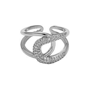 Silberner Twist-Ring mit geometrischem Hohl-Design und Zirkon-Besatz für Damen