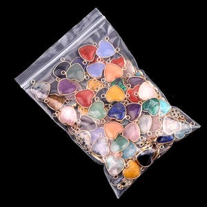 Multicolor natural stone heart connectors with gold-plated edges in a bulk pack