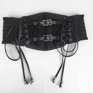 Ceinture corset vintage en similicuir noir avec lacets et boucles en métal argenté
