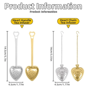 Size specifications for heart-shaped stainless steel tea infusers with handle and chain