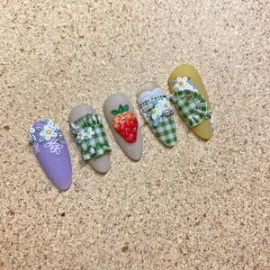 Embossed nail art stickers featuring cute white rabbit, daisy flowers and strawberry