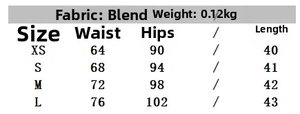 Detailed size guide for women's asymmetrical lace skirt with waist and hip measurements