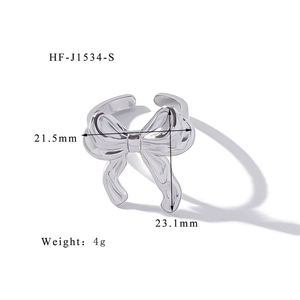 Detailed specs of the vintage silver bow open ring with size 21.5x23.1mm and 4g weight
