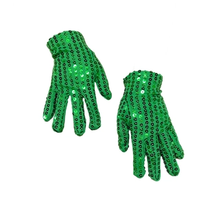 Sparkling bright green sequin performance gloves for kids stage dance and party events