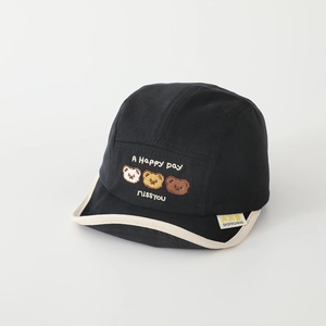 Black cotton baseball cap for kids with cartoon bears and soft brim for autumn