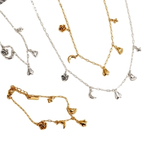 Charming stainless steel jewelry set with penguin paw flower and moon charms