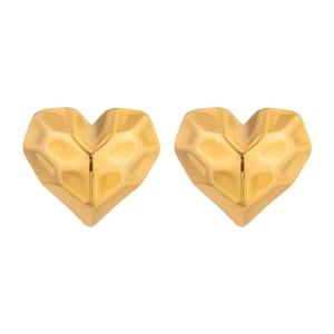 French vintage 18K gold-plated heart earrings with unique hammered metal texture