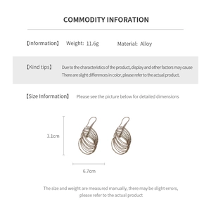 Detailed size specifications for silver multilayer hoop earrings with alloy dimensions
