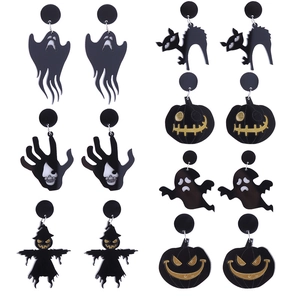 Spooky Halloween Earrings Acrylic Alloy Spider Pumpkin Ghost Bat Haunted House Gothic Horror Party Jewelry For Women