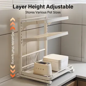 Adjustable multi-layer kitchen storage rack for microwave and rice cooker with suction cups