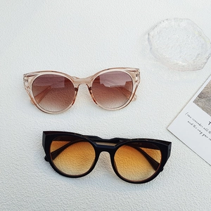 Women's trendy cat eye sunglasses in transparent champagne and black, stylish eyewear