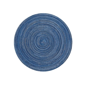 Blue woven round cotton place mat with thermal insulation and non-slip texture