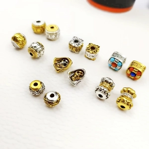 Tibetan silver two-tone barrel beads with Six-Character Mantra for jewelry making