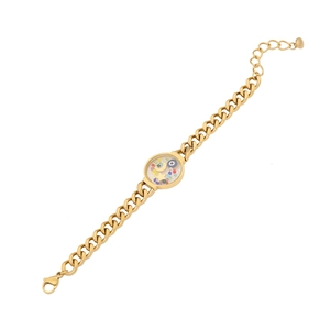 Gold stainless steel chain bracelet with celestial evil eye charm and star accents