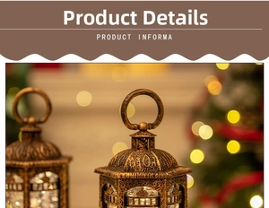 Close-up of vintage bronze Christmas lantern with ornate details and warm festive bokeh light