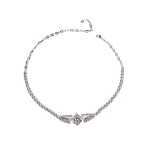 Sparkling geometric square rhinestone necklace with polished silver finish for women