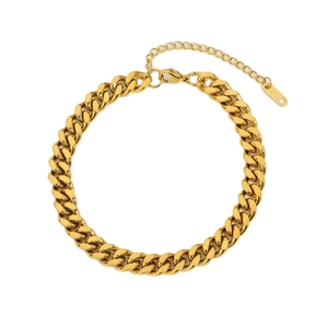 Polished gold-plated Cuban link anklet for women made of durable 316L stainless steel