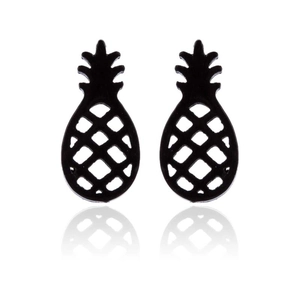 Boucles d'oreilles clous ananas évidées noires mates avec reflet miroir élégant