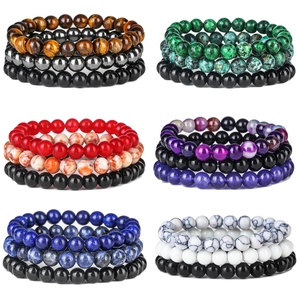 Natural Stone Beaded Bracelets Multi Layer Tiger Eye Agate Obsidian Rose Quartz Elastic Fashion Jewelry For Men Women