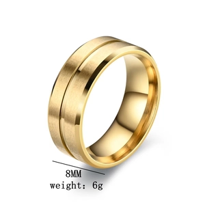 Detail showing 8mm golden brushed titanium steel ring with polished edges and 6g weight