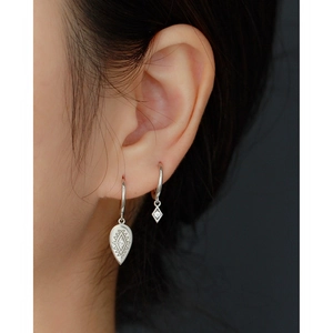 S925 sterling silver drop earrings with geometric totem engravings and small diamond studs