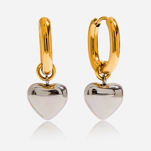 Heart Pendant Hoop Earrings Stainless Steel Mixed Color Gold Silver Hypoallergenic Waterproof Fashion Jewelry For Women