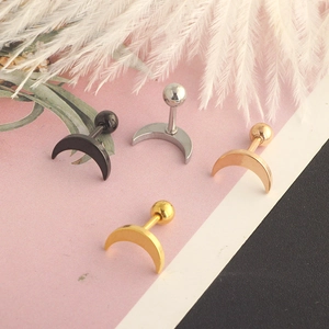 Orecchini tragus 16G a forma di luna in acciaio inossidabile nero, argento, oro e rosa
