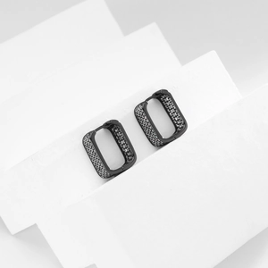 Detail of s925 sterling silver rectangular earrings with micro-pave white zircon stones