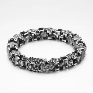Men Cross Chain Bracelet 316L Stainless Steel Vintage Rock Texture Industrial Style Hip Hop Punk Biker Jewelry
